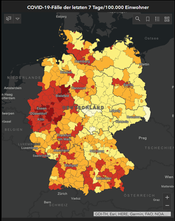 Inzidenzen gemäß RKI Dashboard (Stand 23.08.2021)