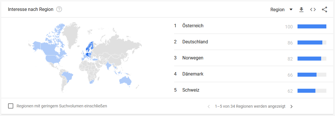Verteilung der Omikron Suchanfragen nach Ländern weltweit Verteilung der Omikron Suchanfragen nach Ländern weltweit
