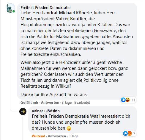 Anfrage an den Landkreis mit Hassantwort eines anonymen Nutzers