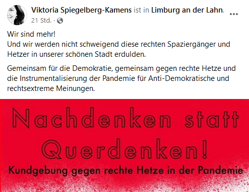 Ausschnitt des Facebook-Posts von Frau Spiegelberg-Kamens