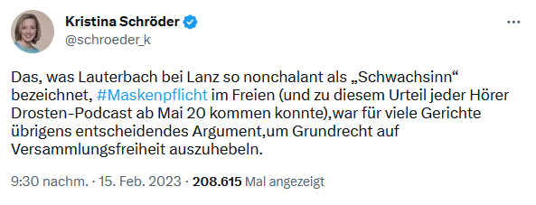 Twitter-Zitat Kristina Schröder zur Maskenpflicht im Freien
