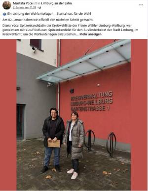 Diana Yüce und Yusuf Kutlucan (Freie Wähler Limburg, Quelle Facebook)